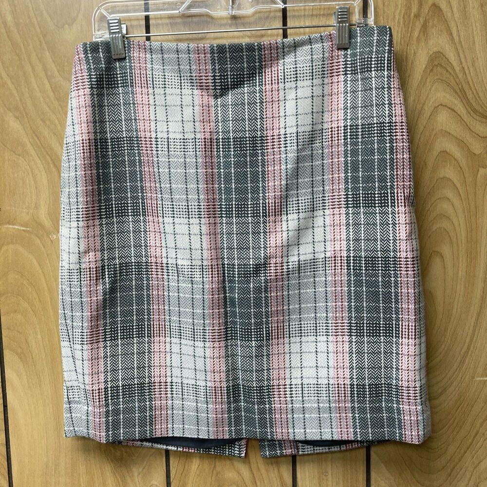 TALBOTS gray multicolor plaid polyester wool blend straight skirt 10